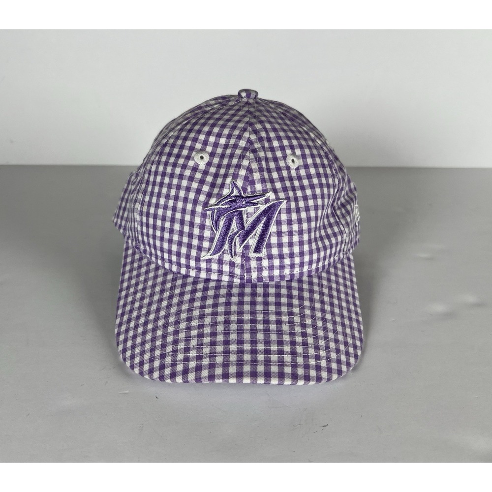 New Era Youth Miami Marlins Purple White Checked 9Twenty Adjustable Hat Girls